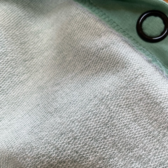 Good Fortune brand green jacket. Navy stripe details. Snap front. Size Small - Picture 7 of 8